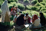 Girls gather for breakfast before heading into mountains to gather wild herbs in Boir Ahmad by Reinhold Loeffler